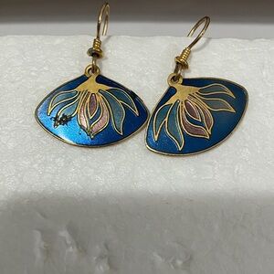 Laurel Burch Blue and Gold Floral Drop Earrings